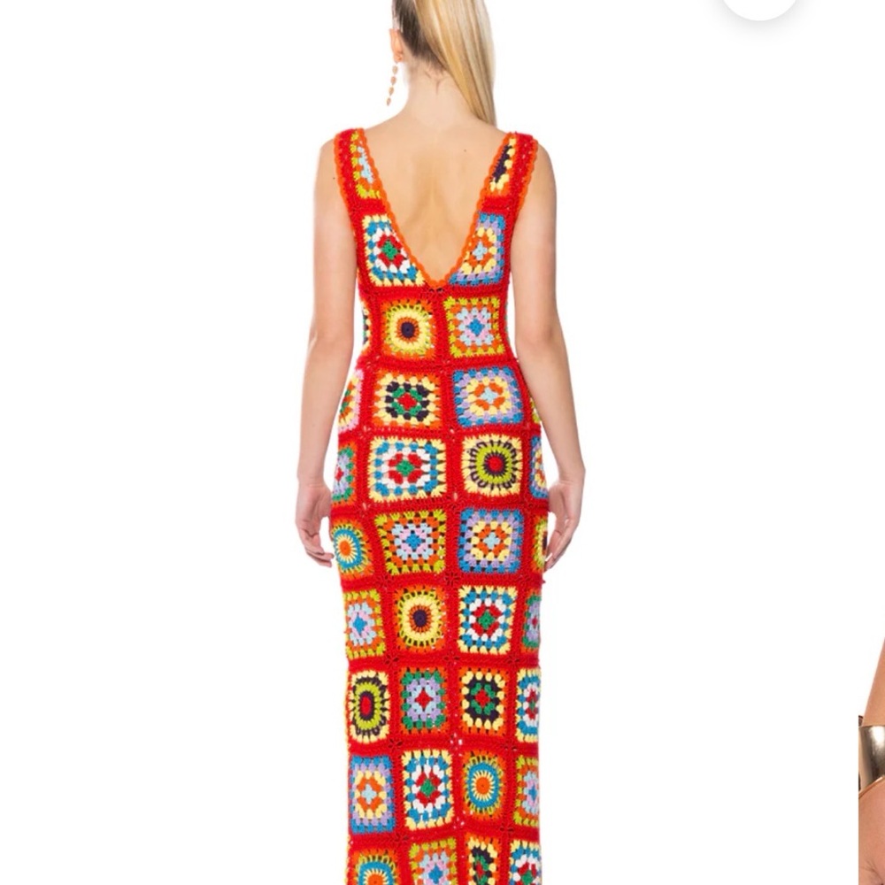 AKIRA Multicolor Crochet Knit Dress - Red, Orange, Green, Blue, Yellow - Picture 6 of 8